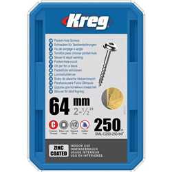 Vis à trous de poche Kreg 64 mm Revêtu de Zinc Maxi-Loc, Filetage épai, 250