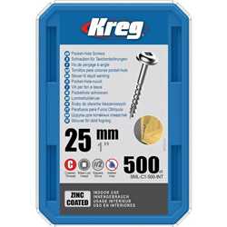 Vis à trous de poche Kreg 25 mm Revêtu de Zinc Maxi-Loc, Filetage épai, 500