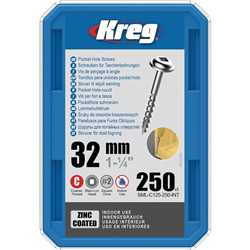Vis à trous de poche Kreg 32 mm Revêtu de Zinc Maxi-Loc, Filetage épai, 250