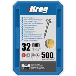 Vis à trous de poche Kreg 32 mm Revêtu de Zinc Maxi-Loc, Filetage épai, 500